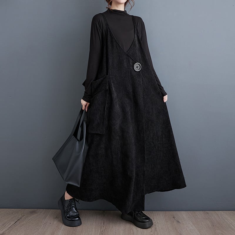 Vネックマキシ丈ワンピース10898