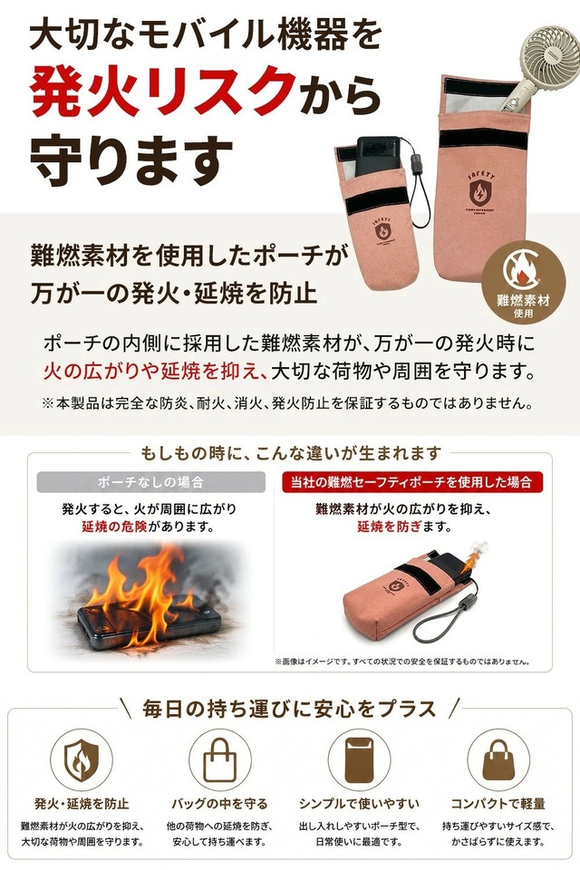MAMORICA 防火ケース Sサイズ モバイルバッテリー用 19cmx11cmx3cm