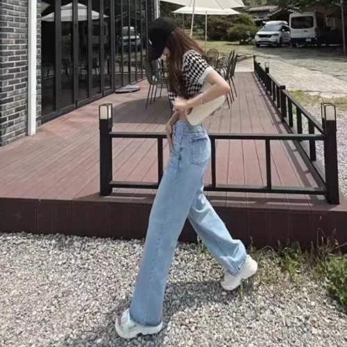 デニムパンツ レディース ボトムス ロングパンツ 長ズボン ジーパン Ｇパン ジーンズ デニム シンプル 無地 ダメージ加工 ハイウエスト カジュアル お出かけ おしゃれ ストレートパンツ 女性