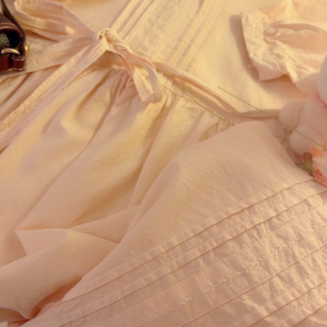 pale pink cotton gather one-piece