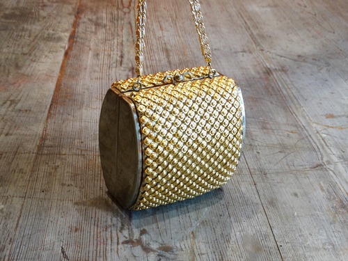 60s USA Vintage gold metal mesh party bag