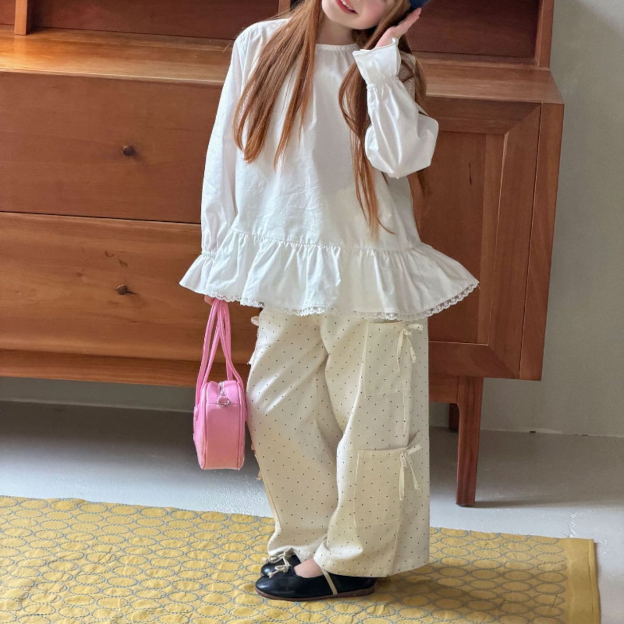 春水玉柄リボン付きボトムス