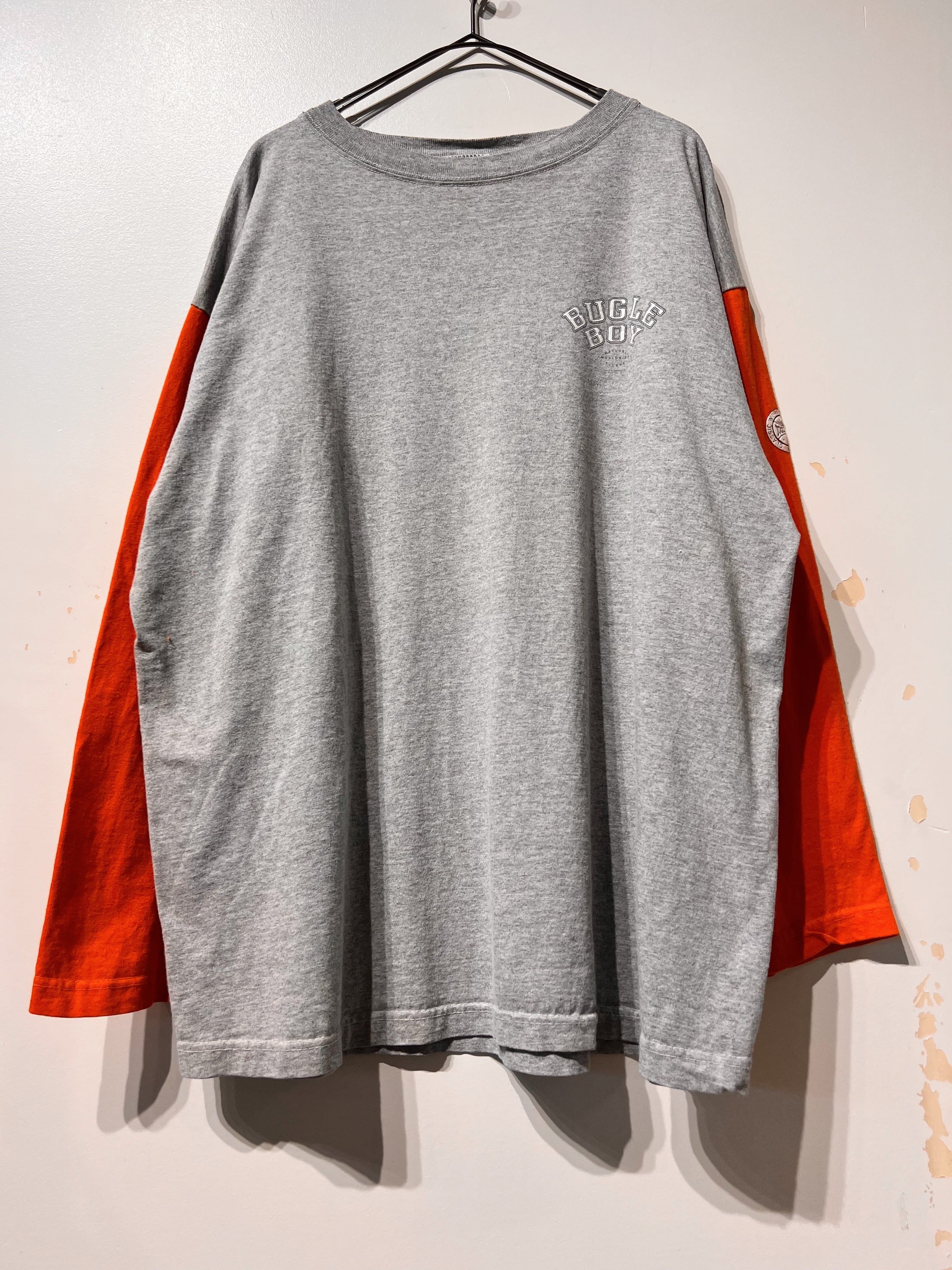 (CS2360)Bugle Boy gray/orange color block L/S T shirt made in USA