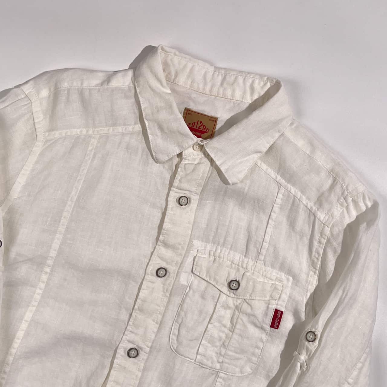 リネン100% 291295=HOMME ニーキュウイチニキュウゴーオム 長袖 ワークシャツ 3 /ホワイト メンズ