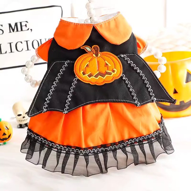 【SALE　Mサイズのみ】ハロウィンパンプキンドレス　犬服　00363