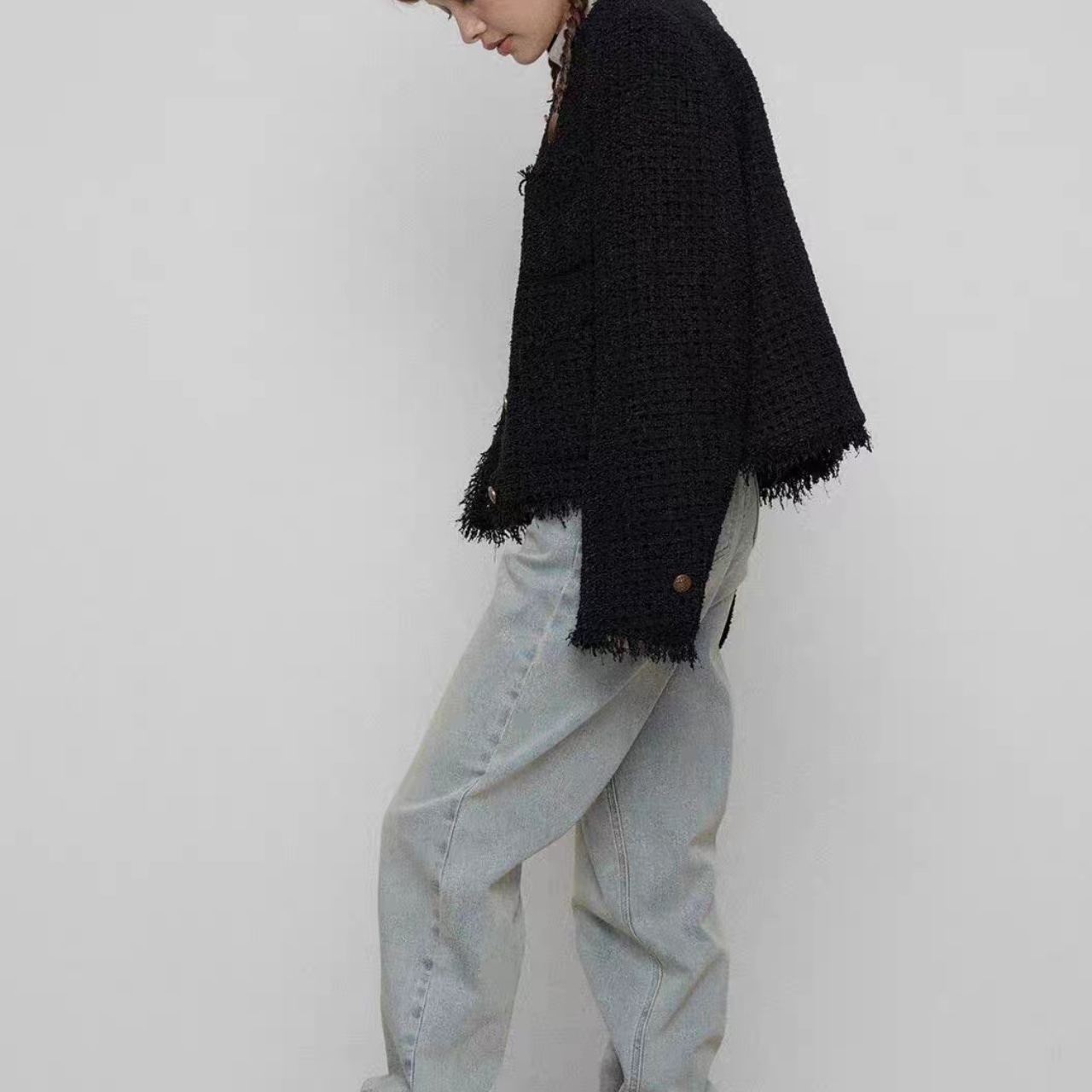 Fringe No-Collar Jacket 【2color】 T4306