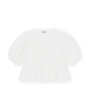 【GANNI】COTTON POPLIN PEPLUM TIE BLOUSE