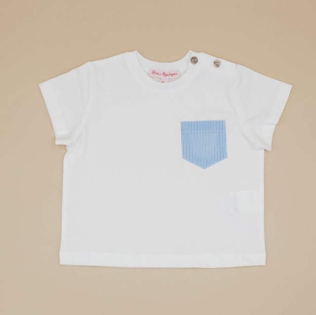 Fina ejerique(フィーナ エリケ) BLUE STRIPE POCKET T-SHIRT WHITE