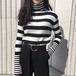 カットソー レディース 秋冬新作 ニット タートルネック ボーダー 切り替え 秋 冬 韓国 ファッション 10代 20代 30代 カットソー レディース 秋冬新作 ニット タートルネック ボーダー