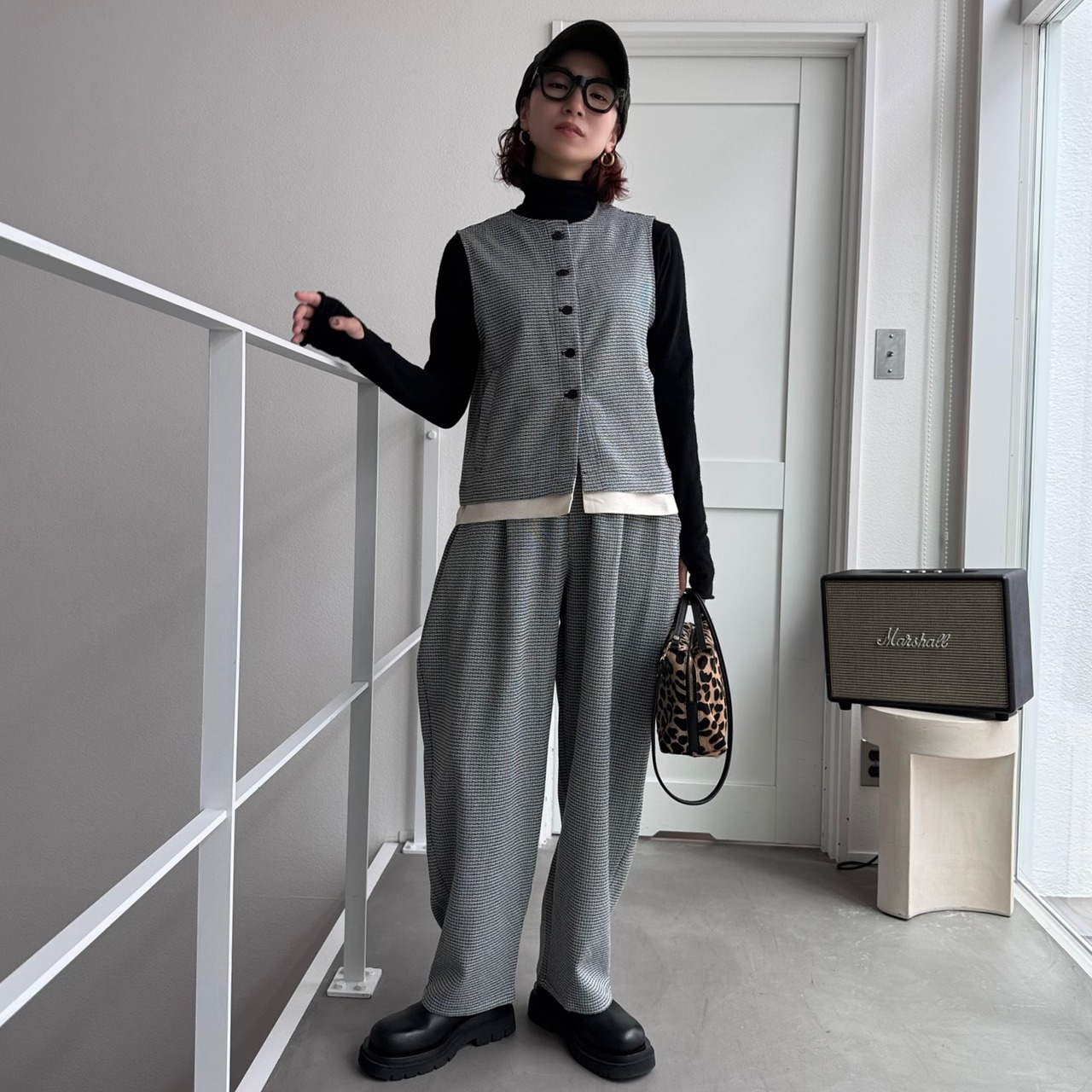 MIXツイードノースリvest/グレー