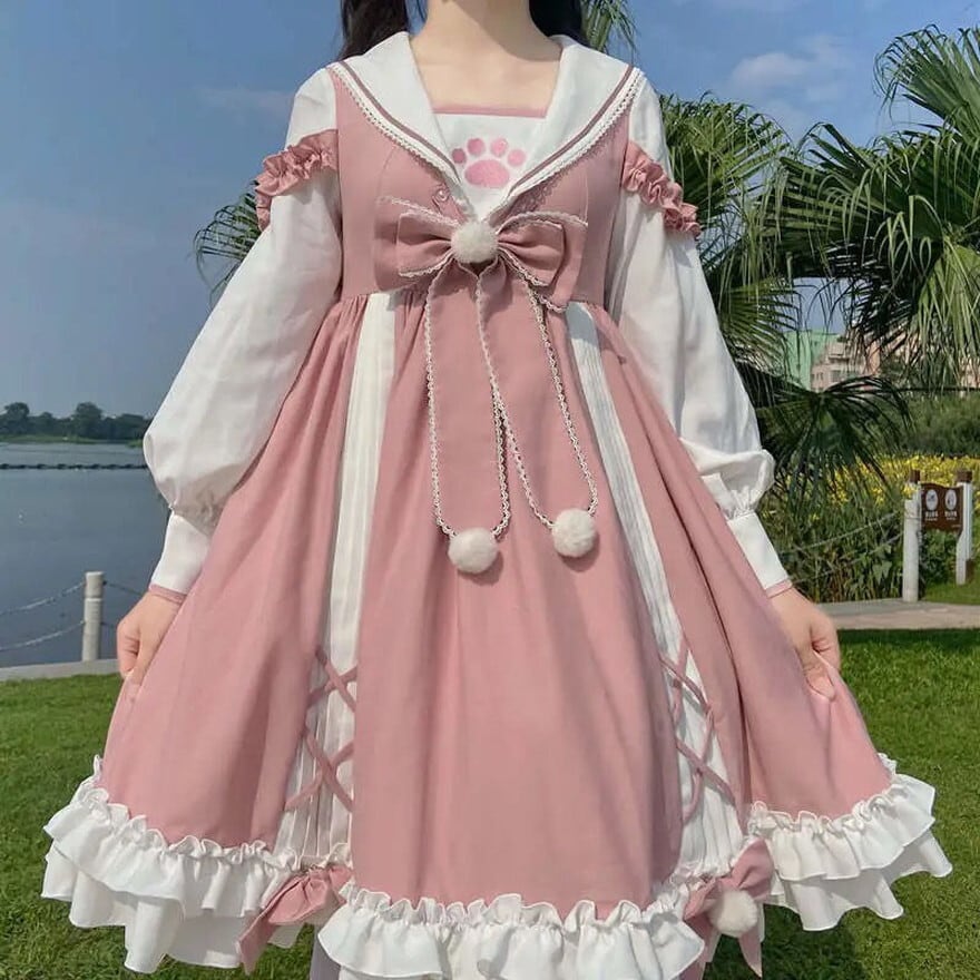スイートロリータ ワンピース 肉球 リボン ガーリー 甘め lolita