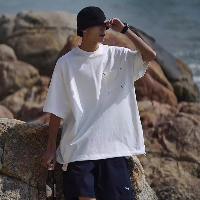 オーバーサイズ 半袖 胸ポケット Tシャツ 2 カラー H00113