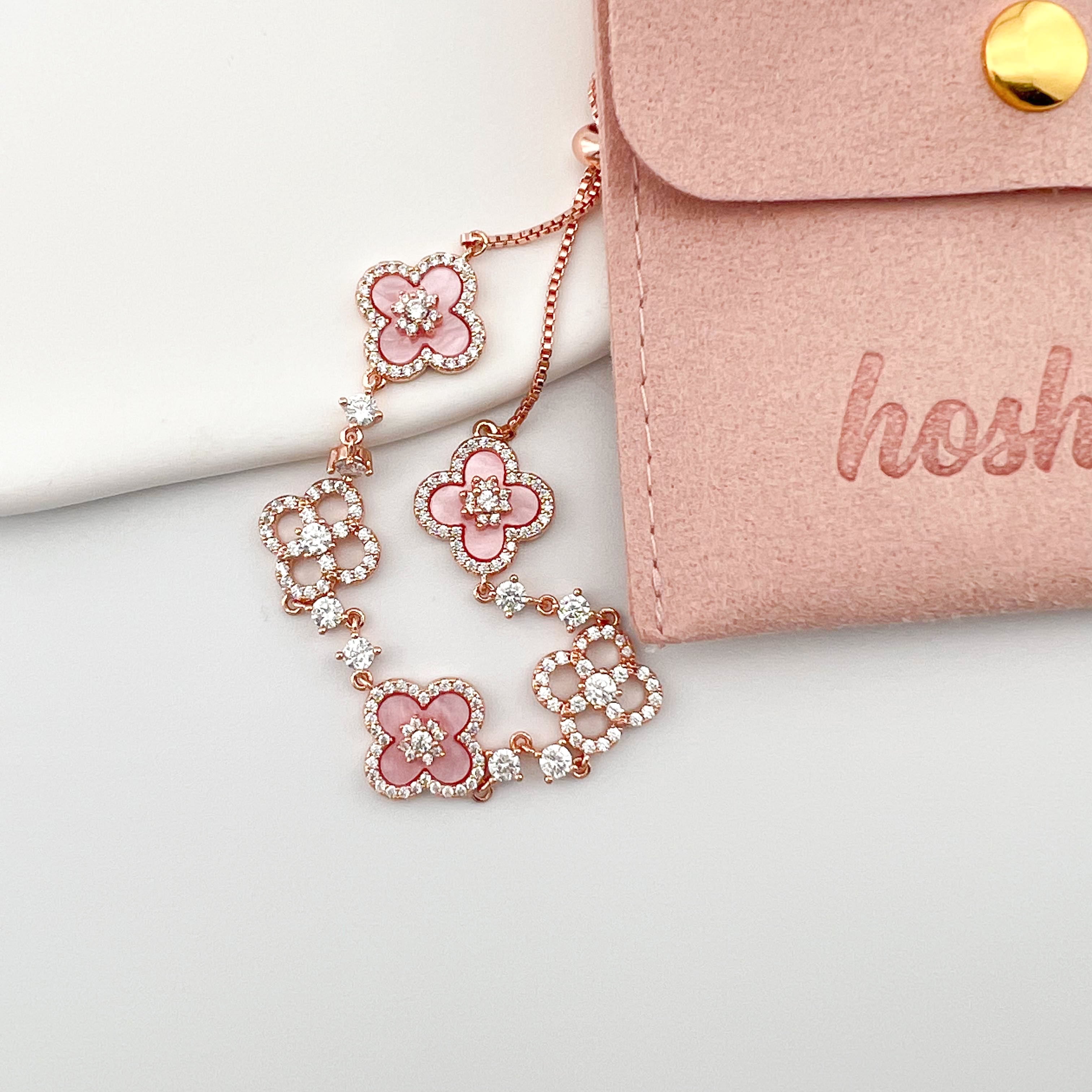 四つ葉のクローバー マザーオブパール×ジルコニア ブレスレット