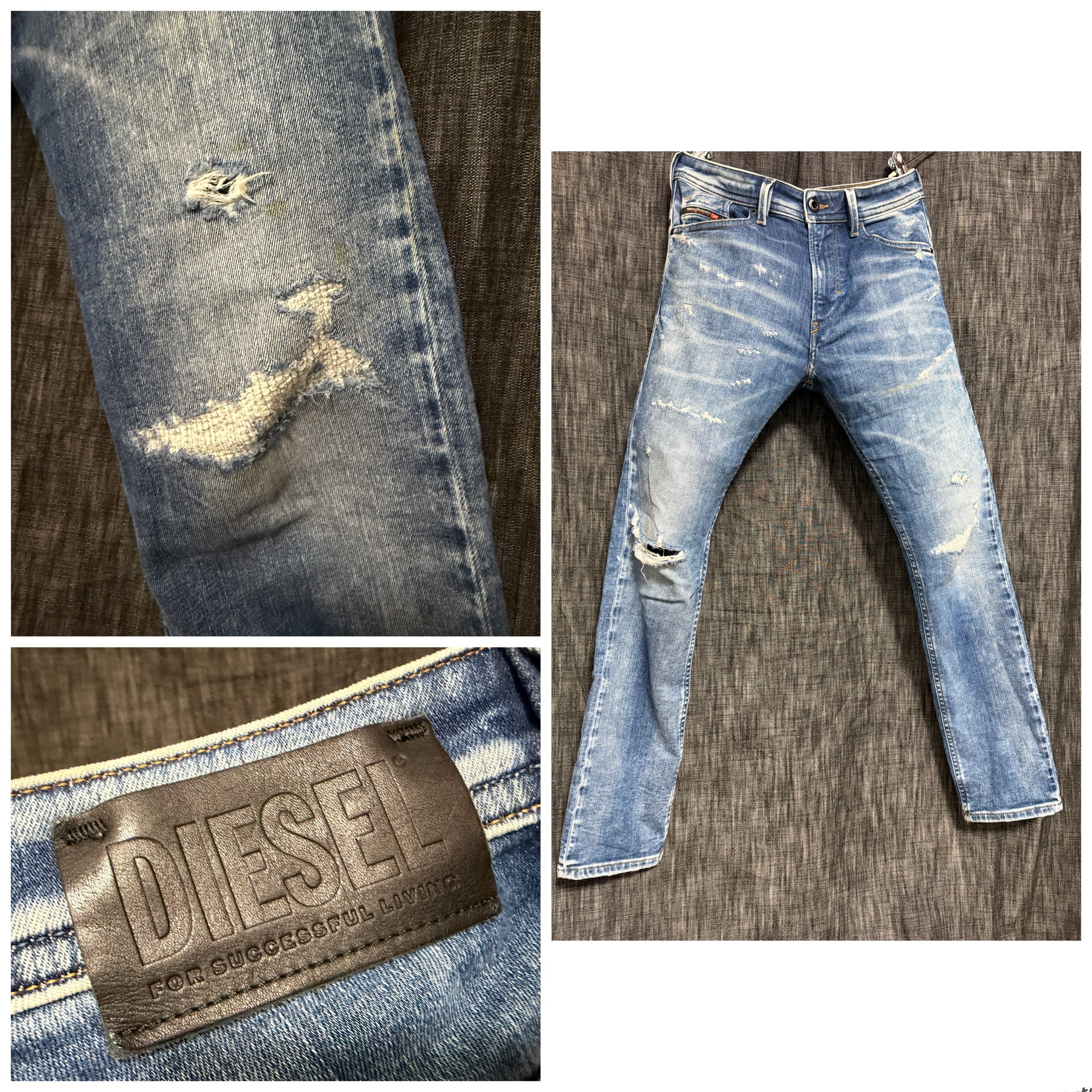 DIESEL D-VIDER ペンキペイント ダメージ加工ブラックデニム レザー 