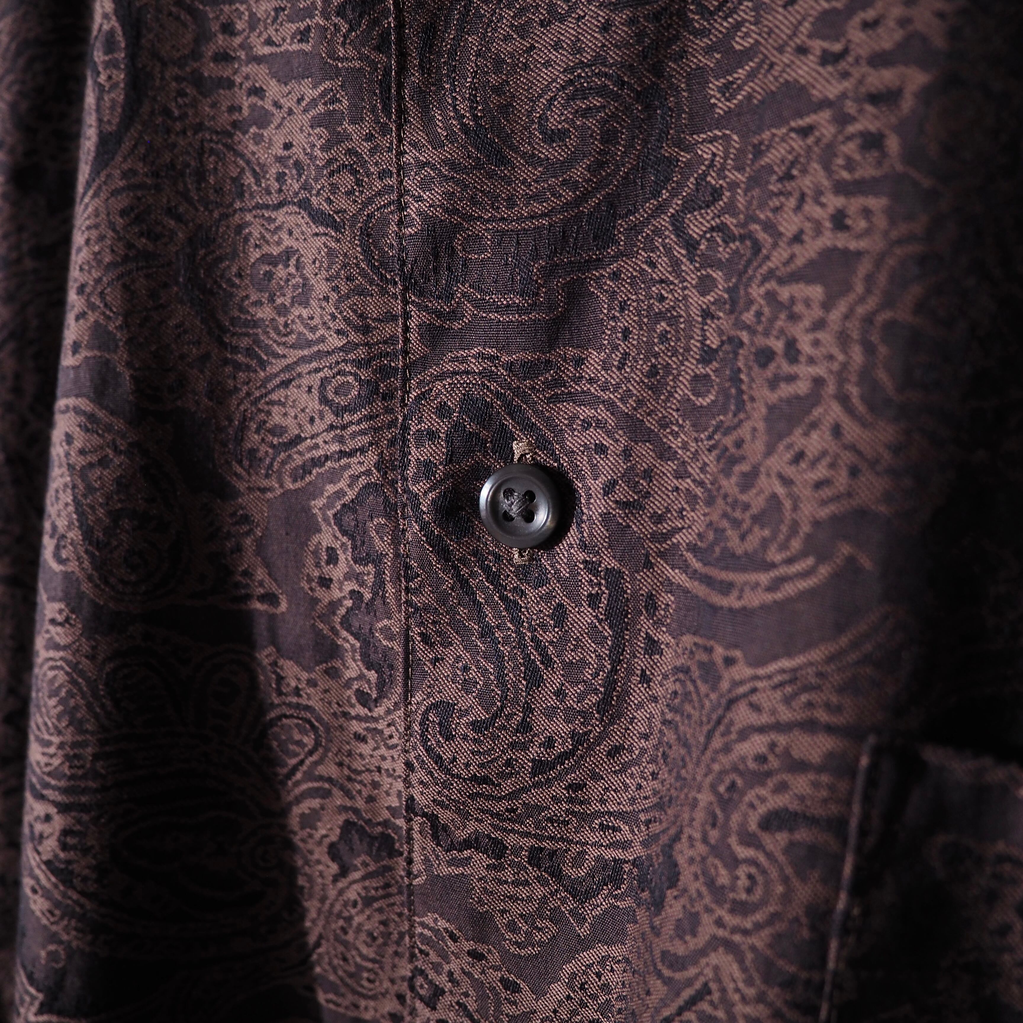 Finest paisley pattern embroidery Dark brown color loose shirt