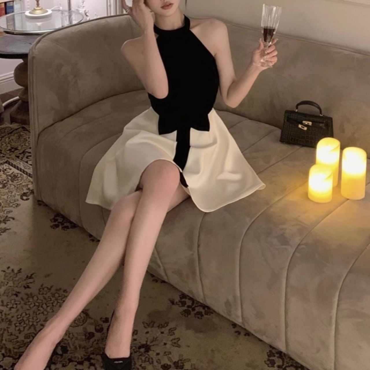 ホルターネック リボン切替ミニドレス L00166 | キャバ嬢向けキャバ