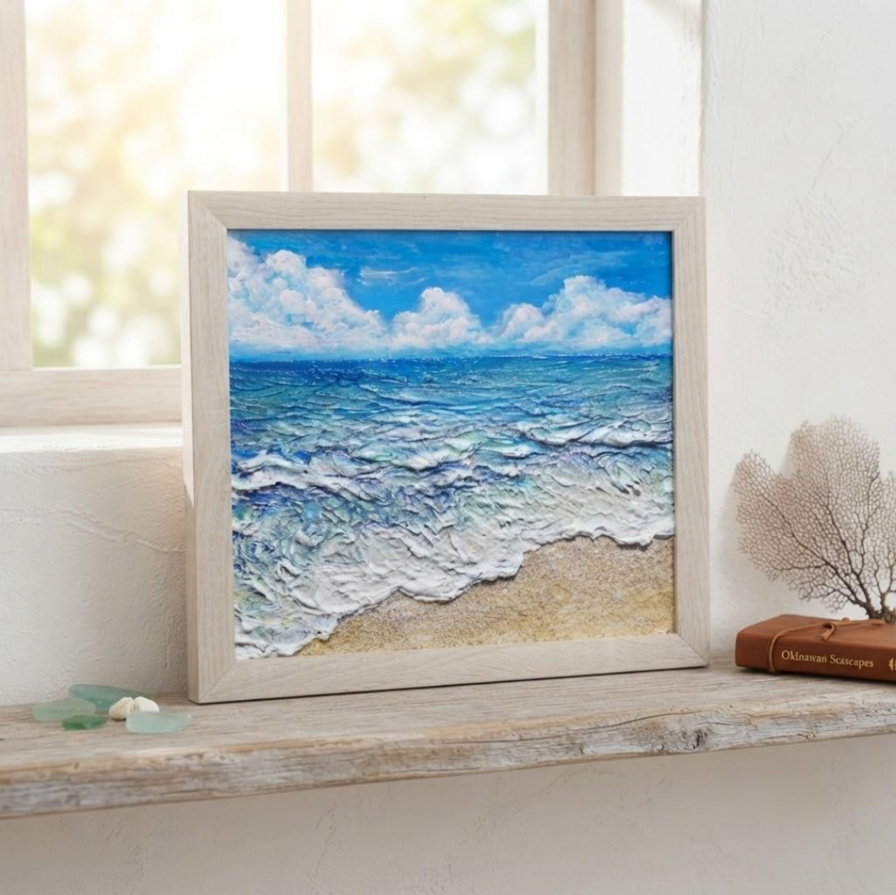 原画】油絵『潮騒の記憶』夏の海の立体アート 額装込み | HIROSHI1990