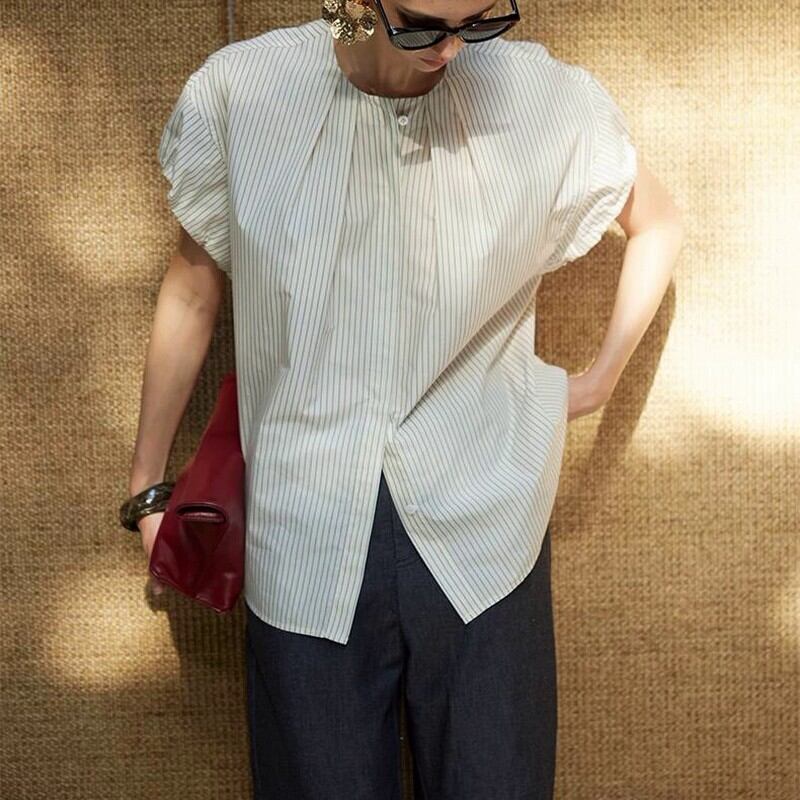 striped short sleeve shirt top W00408