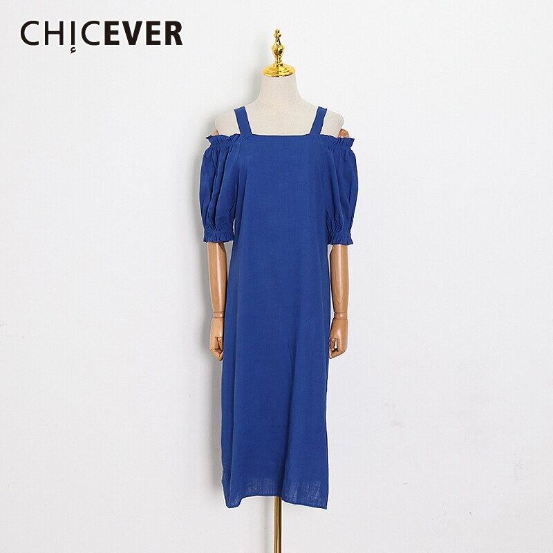 CHICEVERスラッシュネックドレス女性オフショルダーランタンハーフスリーブルーズドレス2020年春の服 半袖 スプリング 春物 6base55946433063