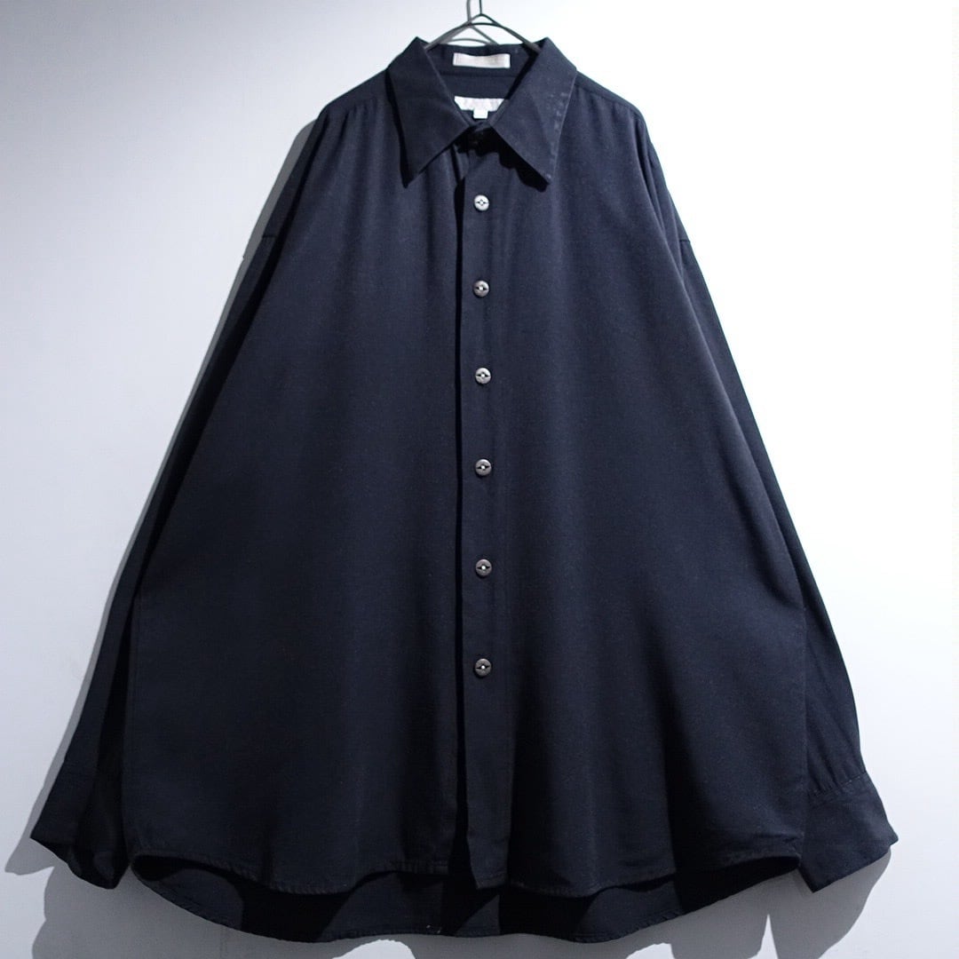 90s Black Metal Button Design Poly Rayon Shirt