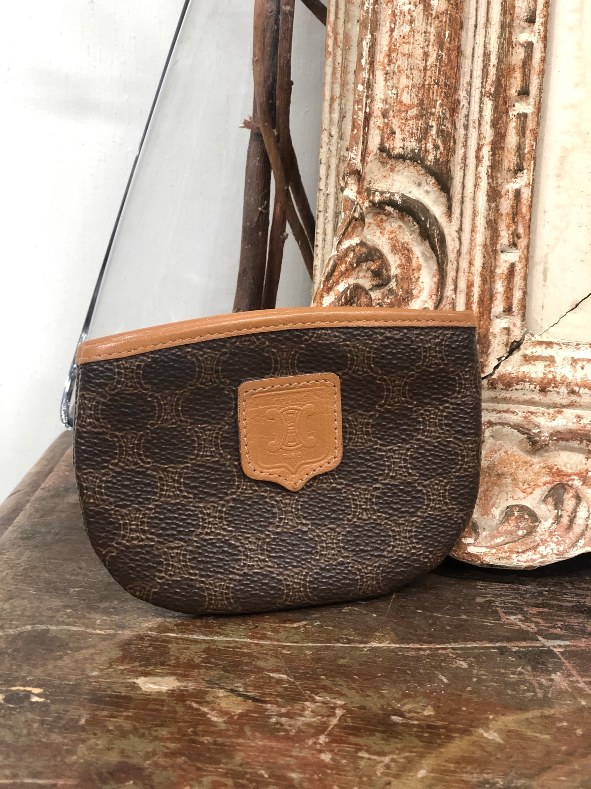 CELINE セリーヌ マカダム ブラゾン型押し コインケース ブラウン 