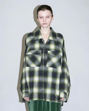my beautiful landlet BRUSHED CHECK RAGLAN BIG SHIRT GREEN