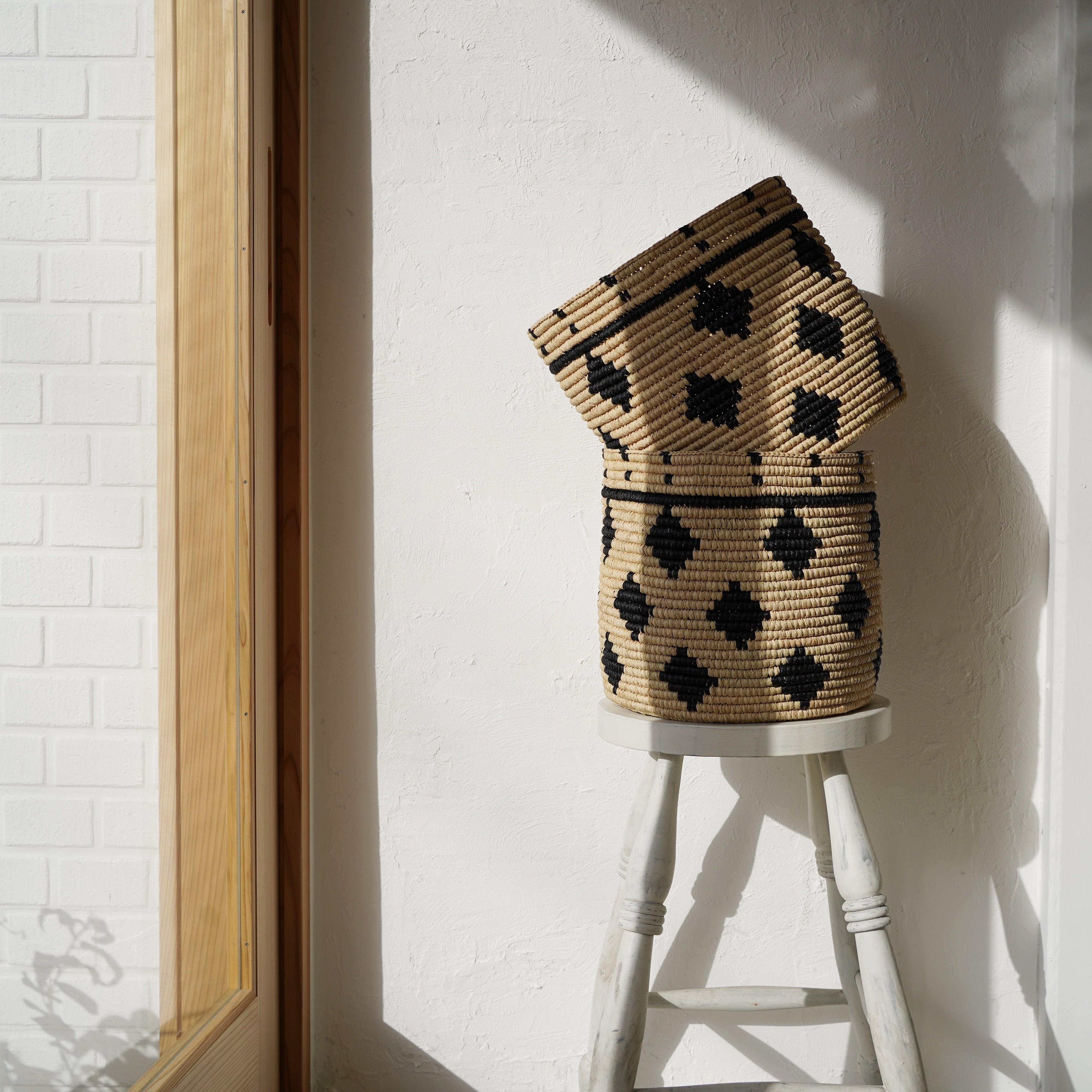 ダイア柄ラフィアバスケット