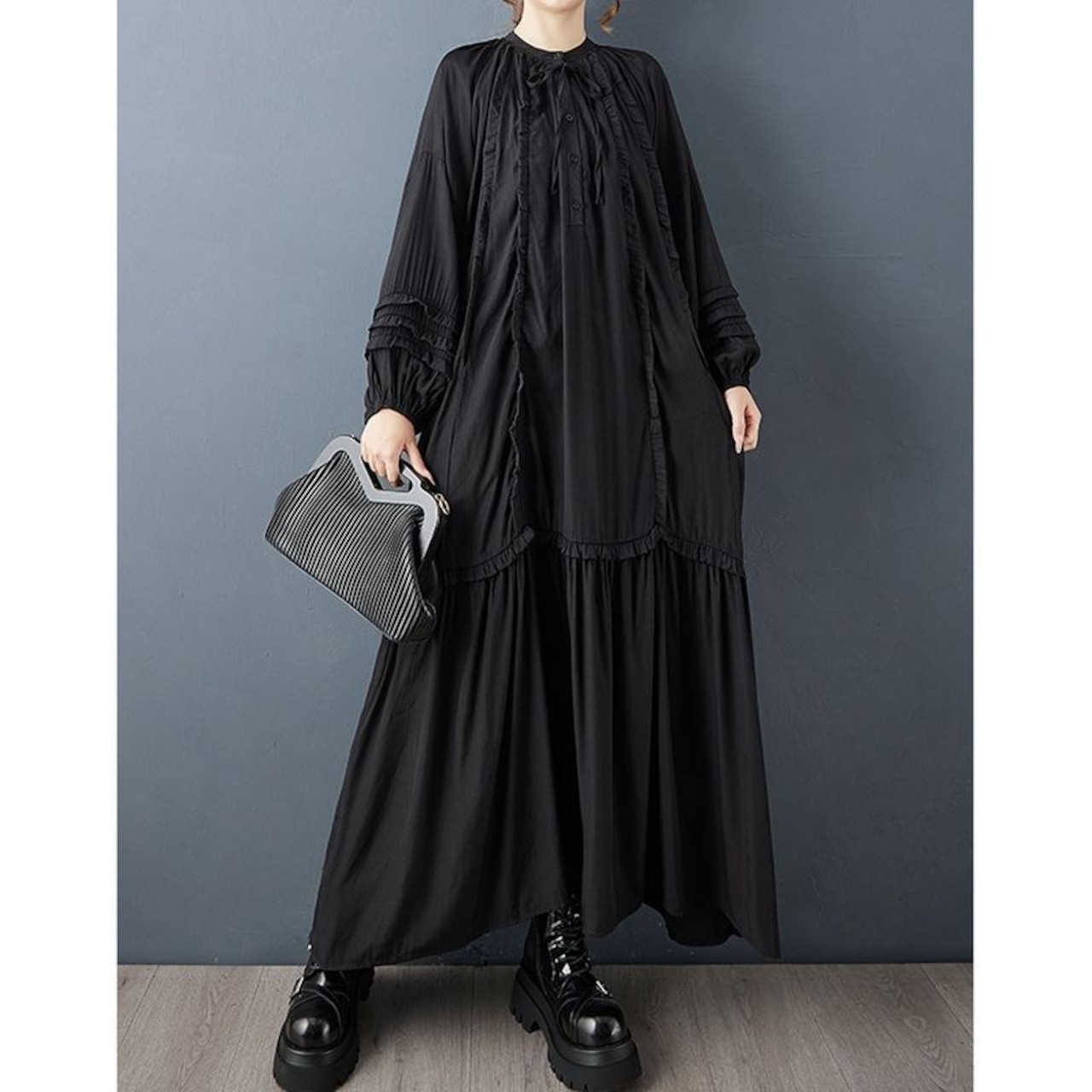 フリル ギャザー ティアード ワンピース 00281