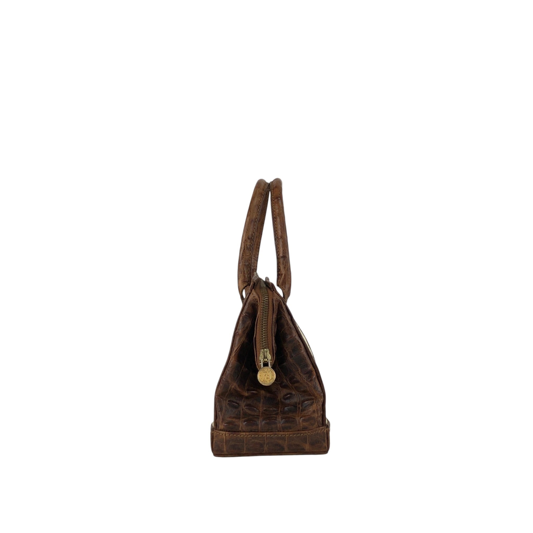 FENDI フェンディ ショルダーバッグ ベージュ ロゴ レザー キャンバス