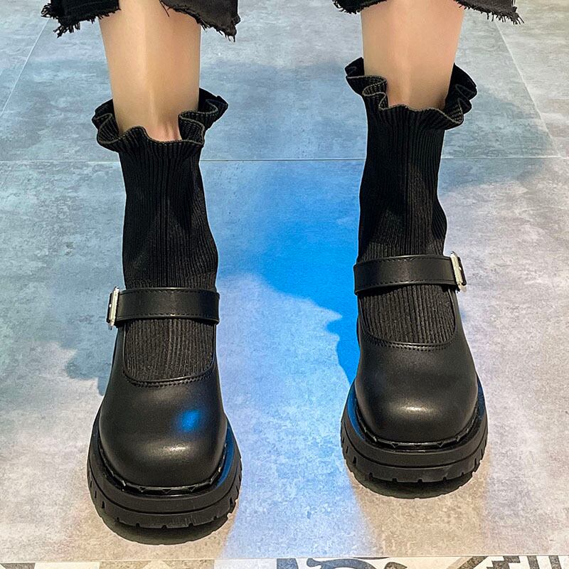 ブーツレッド薄手ショートストレッチ 靴 シューズ エラスティック 伸縮 部族の婦人靴17233603596