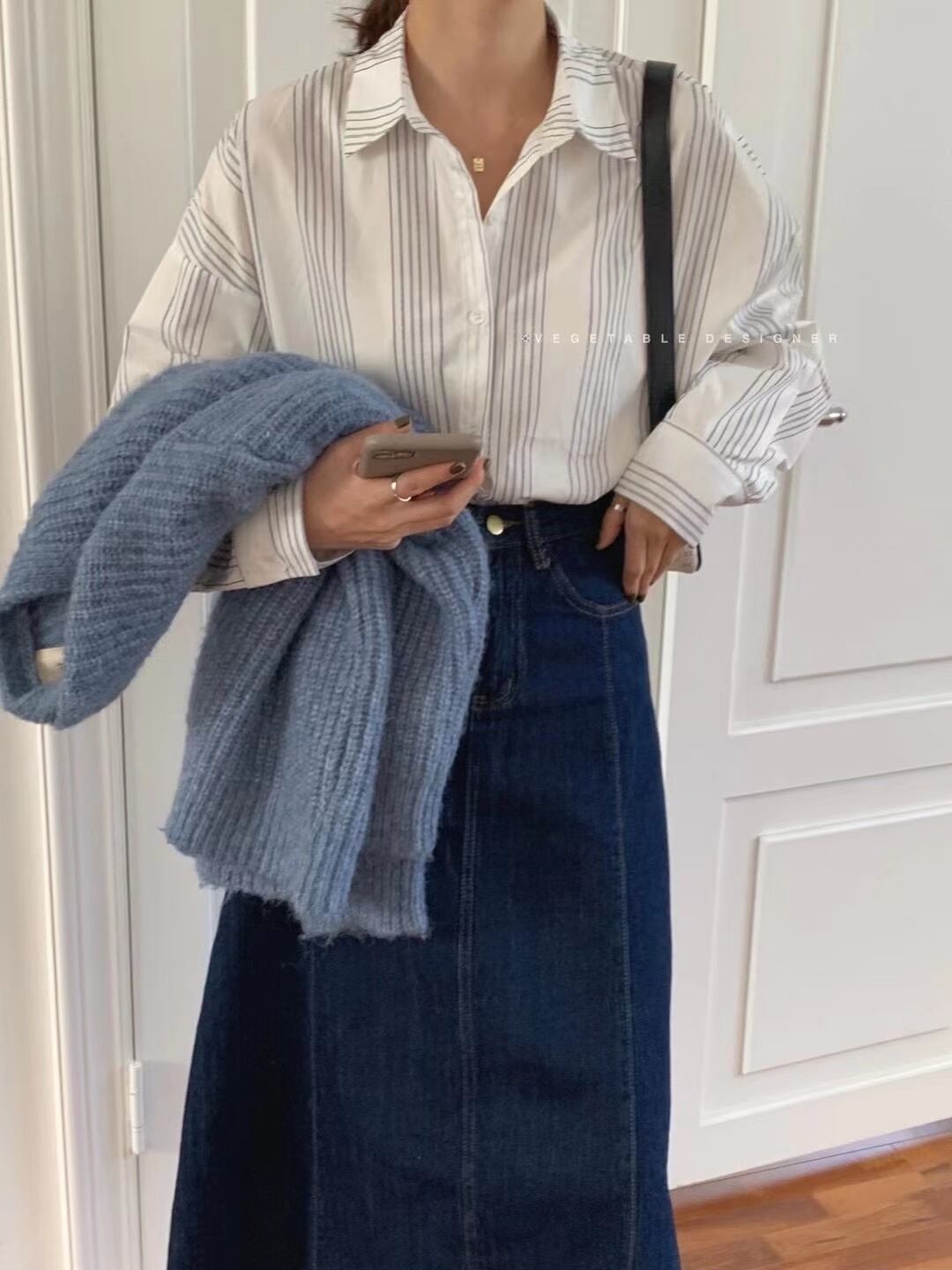 ドロップショルダー ストライプシャツ　AJ2205-1136