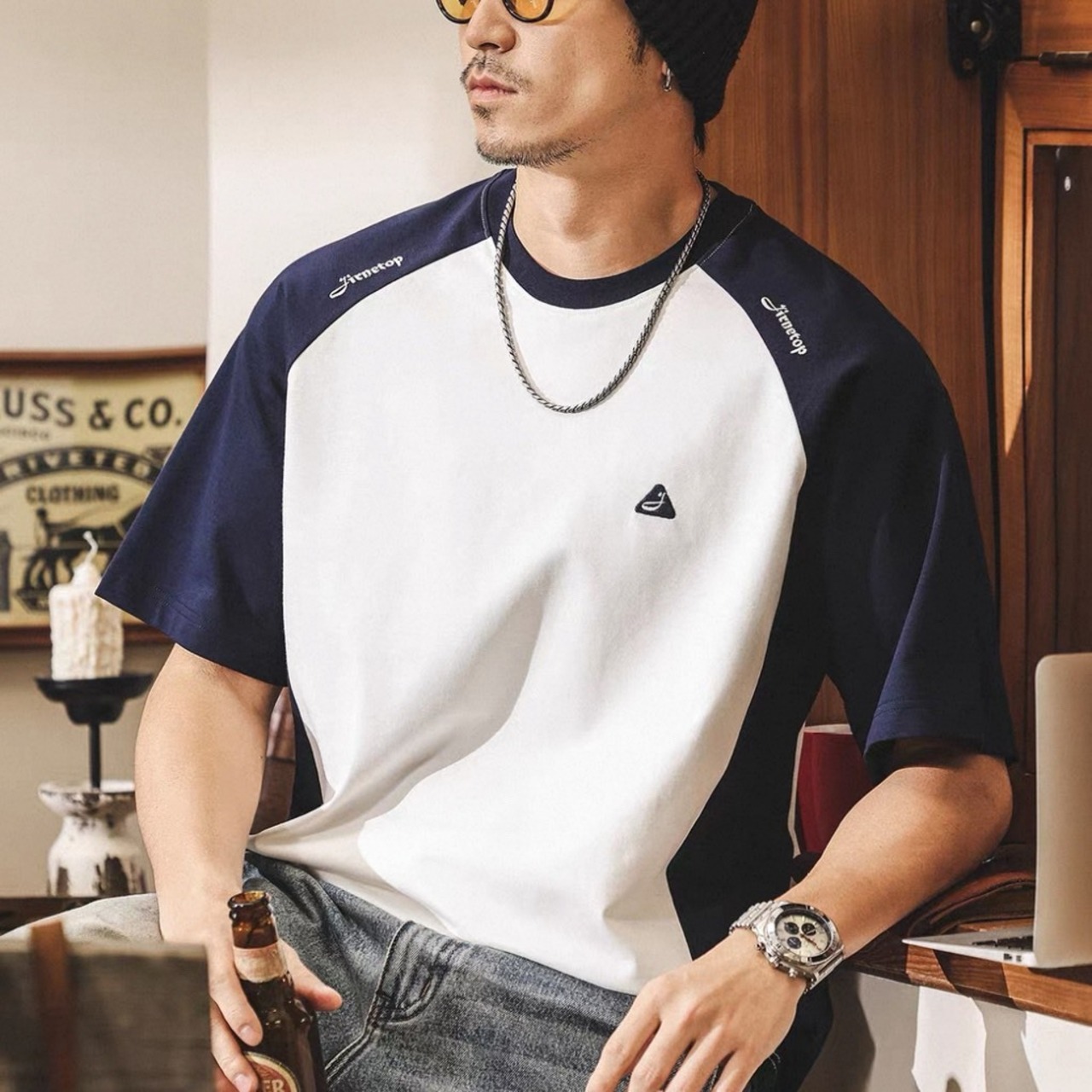 Raglan sleeve contrast tee 1367 - 1