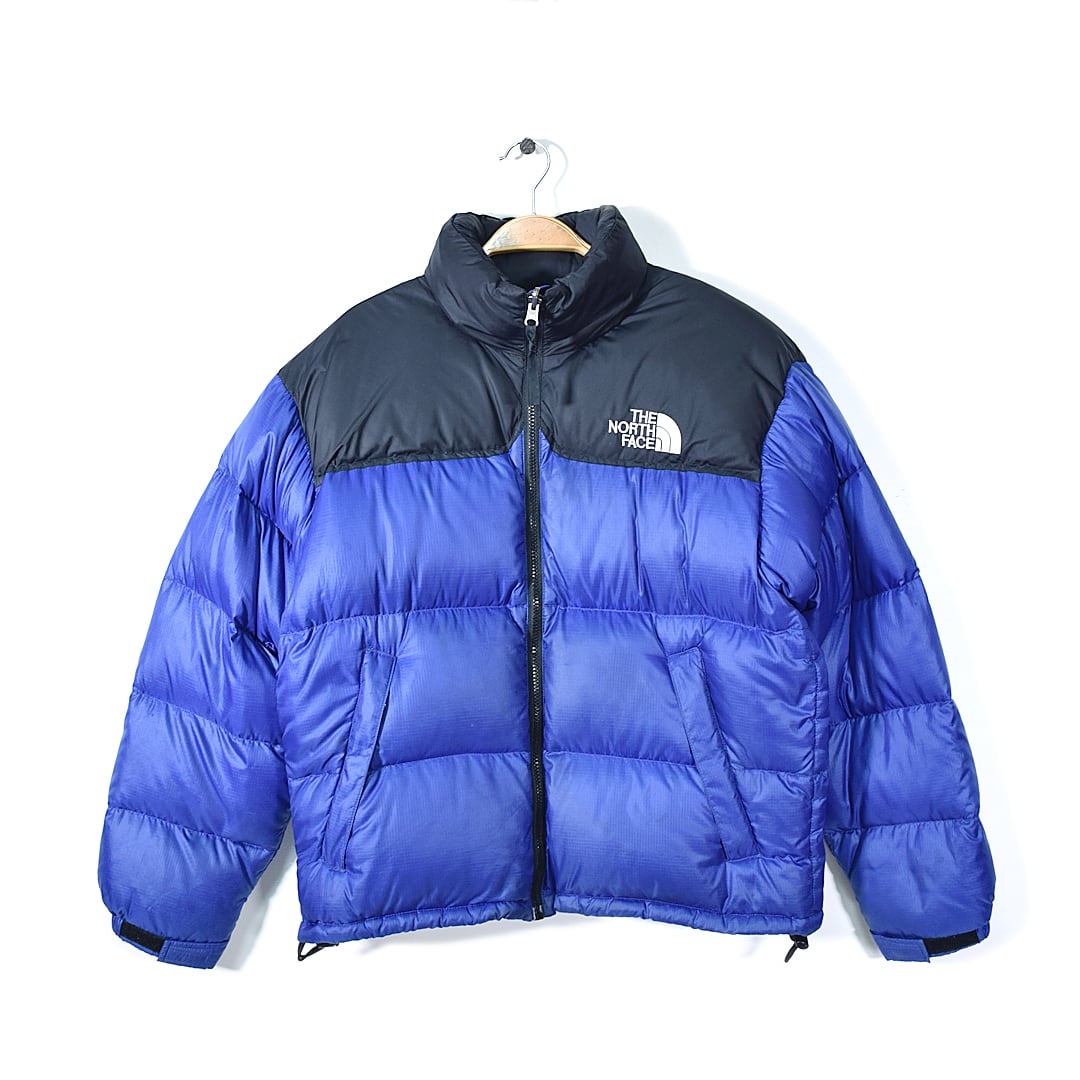 90s ノースフェイス ヌプシ ダウンジャケット アズテックブルー 黒青 アウトドア NORTH FACE サイズM相当 アメカジ 古着  @DD0373 | ヤング衣料店 powered by BASE