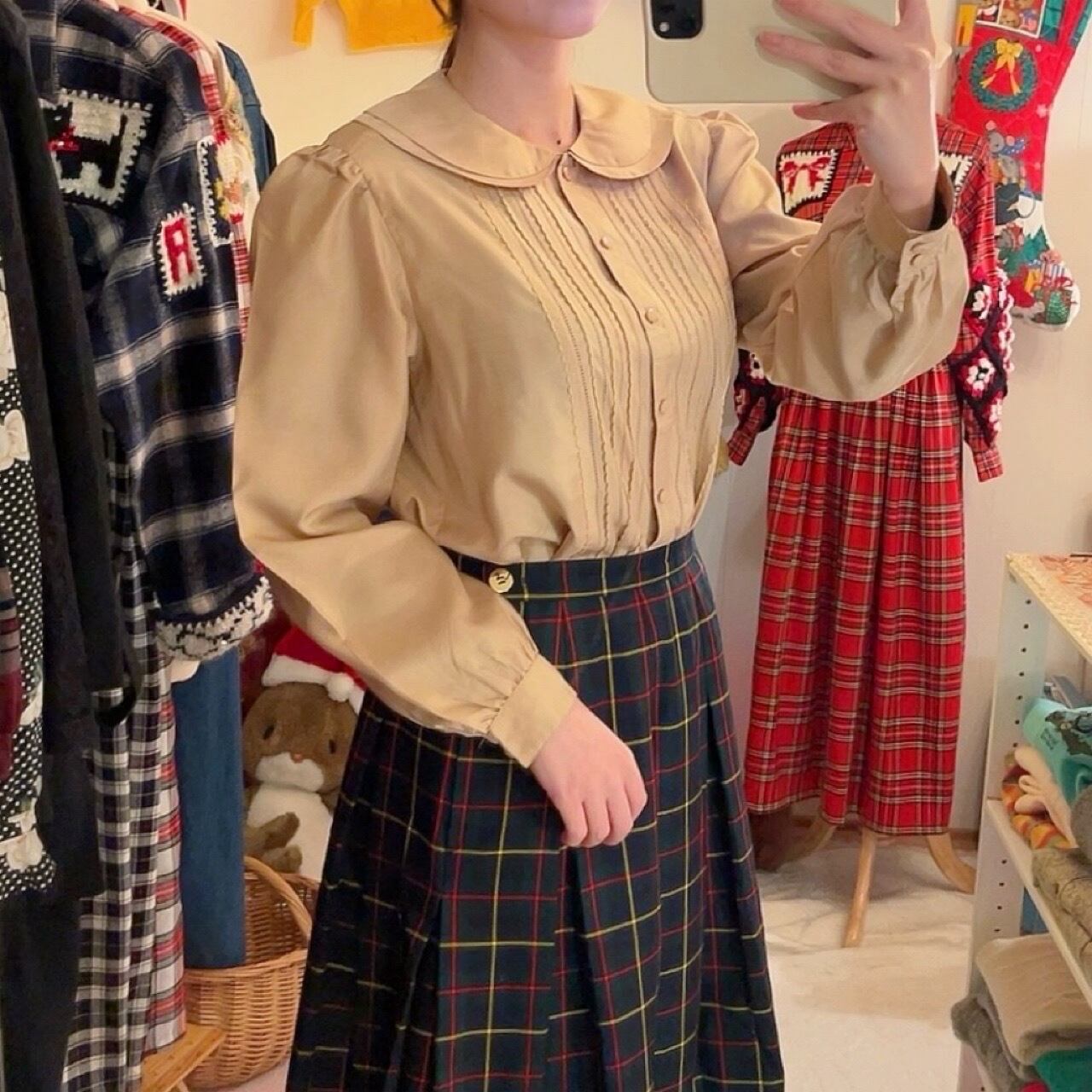 beige double collar blouse