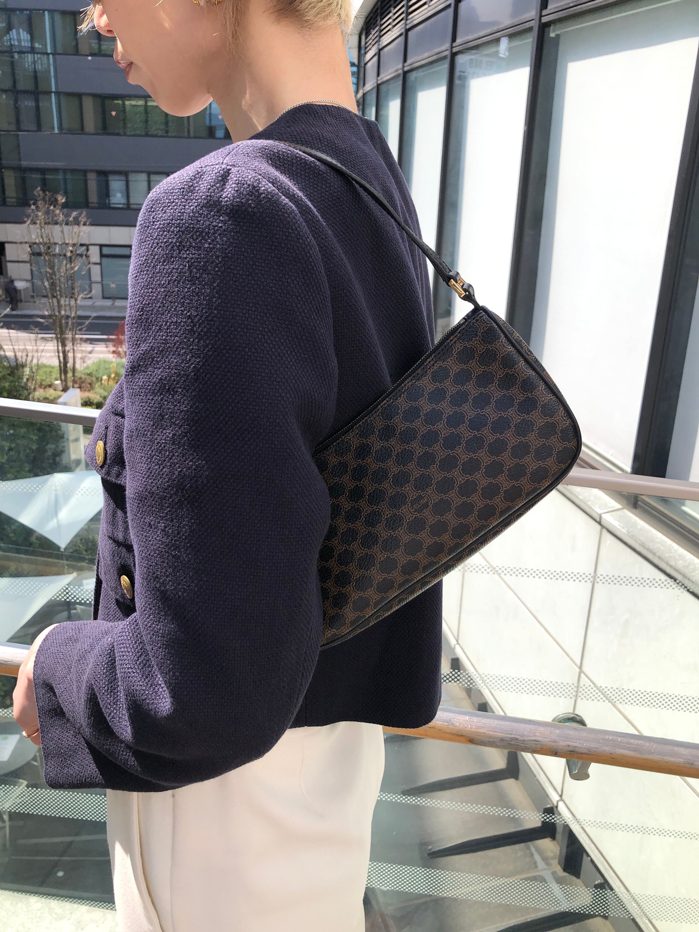 CELINE セリーヌ マカダム ハンドバッグ ブラック PVC ホーボーバッグ