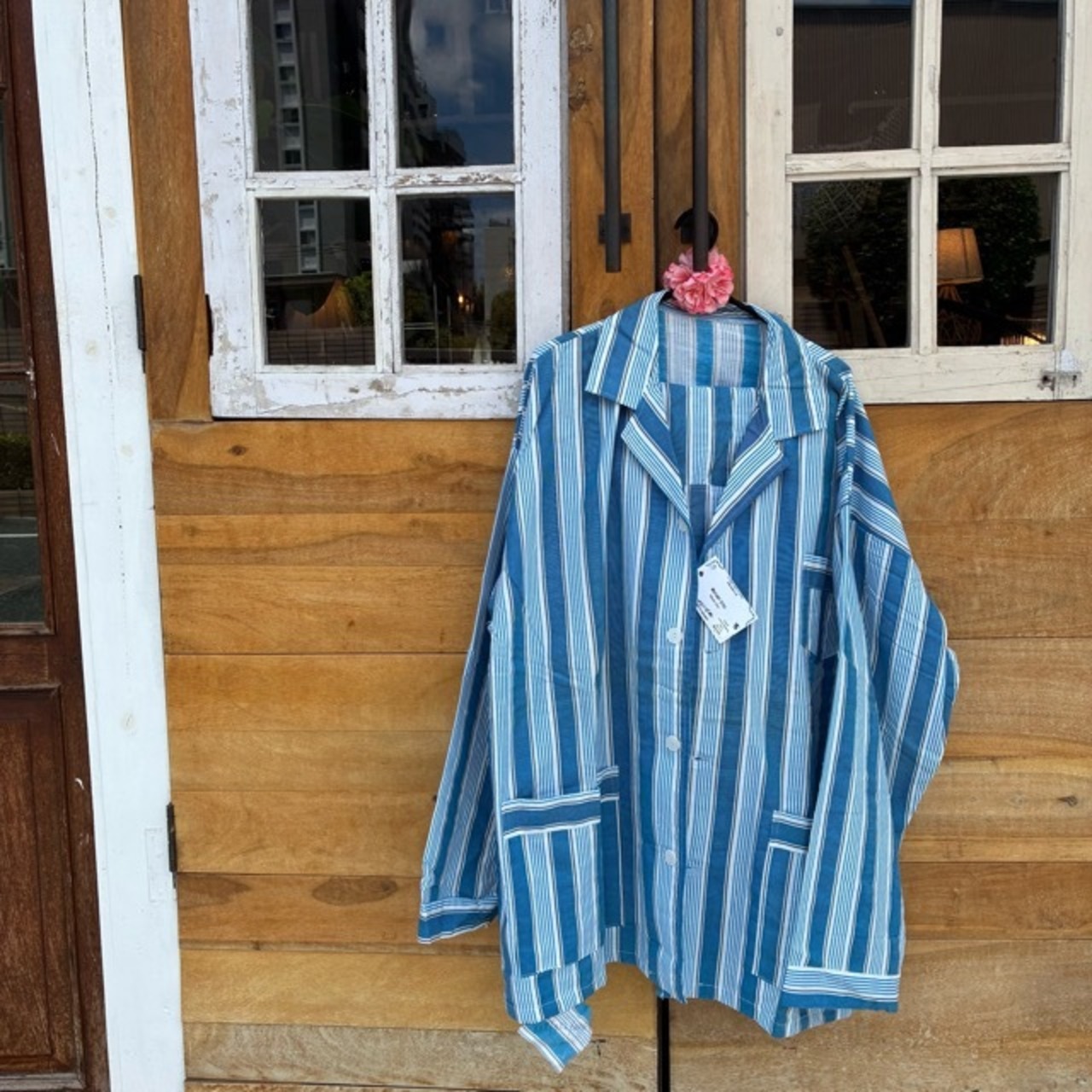 Poland Sleeping suit  Stripe L/S Blue　ポーランド　スリーピングスーツ　ブルー　ロングスリーブ　ブルー　60年代　70年代　デッドストック　ミリタリー　パジャマ　セットアップ　シャツ　パンツ