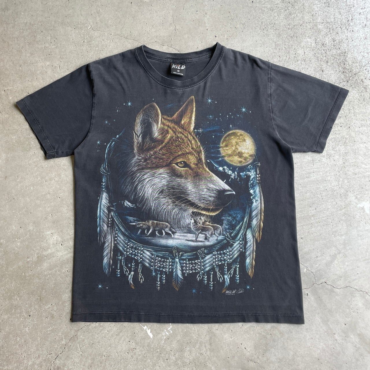 90年代〜 WILD オオカミ アート アニマル ビッグプリントTシャツ 