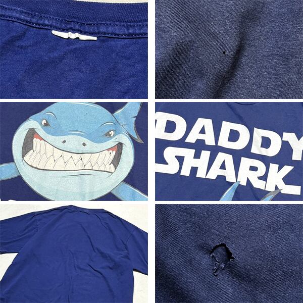 1点物◇Daddy Shark鮫シャーク紺プリントTシャツ古着メンズXL