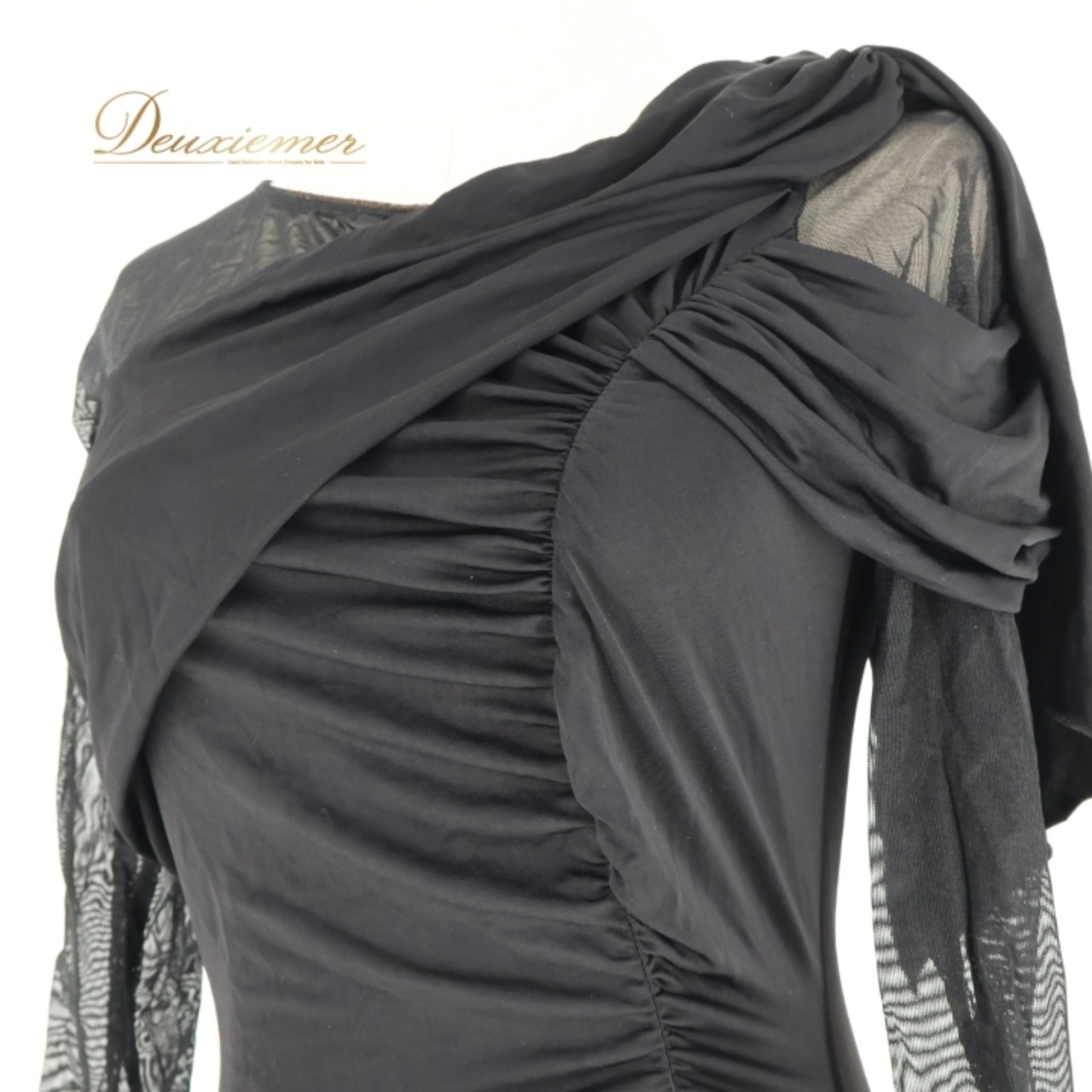 社交ダンス 衣装 チャコット Chacott トップス ブラウス 黒 無地 レース レッスン 練習着 ダンス パーティ 発表会 長袖 ドレープ 上品 綺麗 ブラック系 おしゃれ スタイリッシュ ストレッチ エレガント