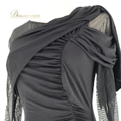 社交ダンス 衣装 チャコット Chacott トップス ブラウス 黒 無地 レース レッスン 練習着 ダンス パーティ 発表会 長袖 ドレープ 上品 綺麗 ブラック系 おしゃれ スタイリッシュ ストレッチ エレガント