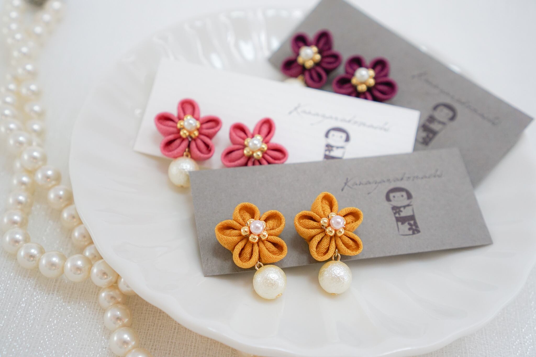 つまみ細工ピアスNO.2*Deep color*