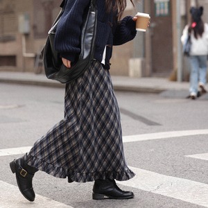 check back-slit frill long skirt　J00363