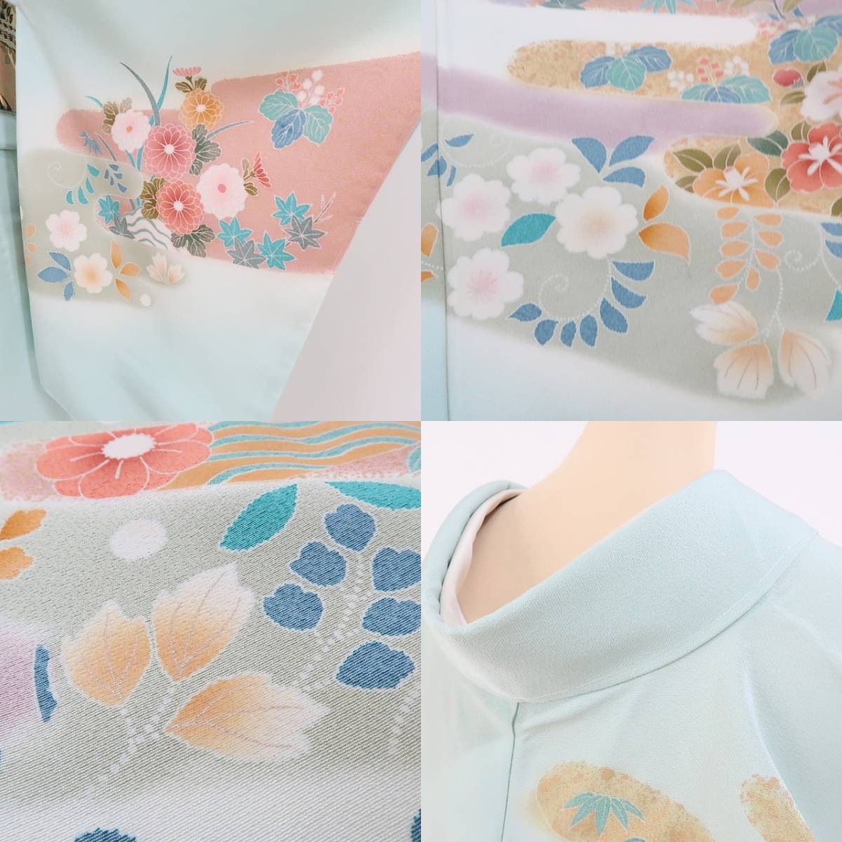 SK-017 訪問着 広衿 袷 トールサイズ 金駒刺繍 松 梅 竹籠 桔梗 紗綾