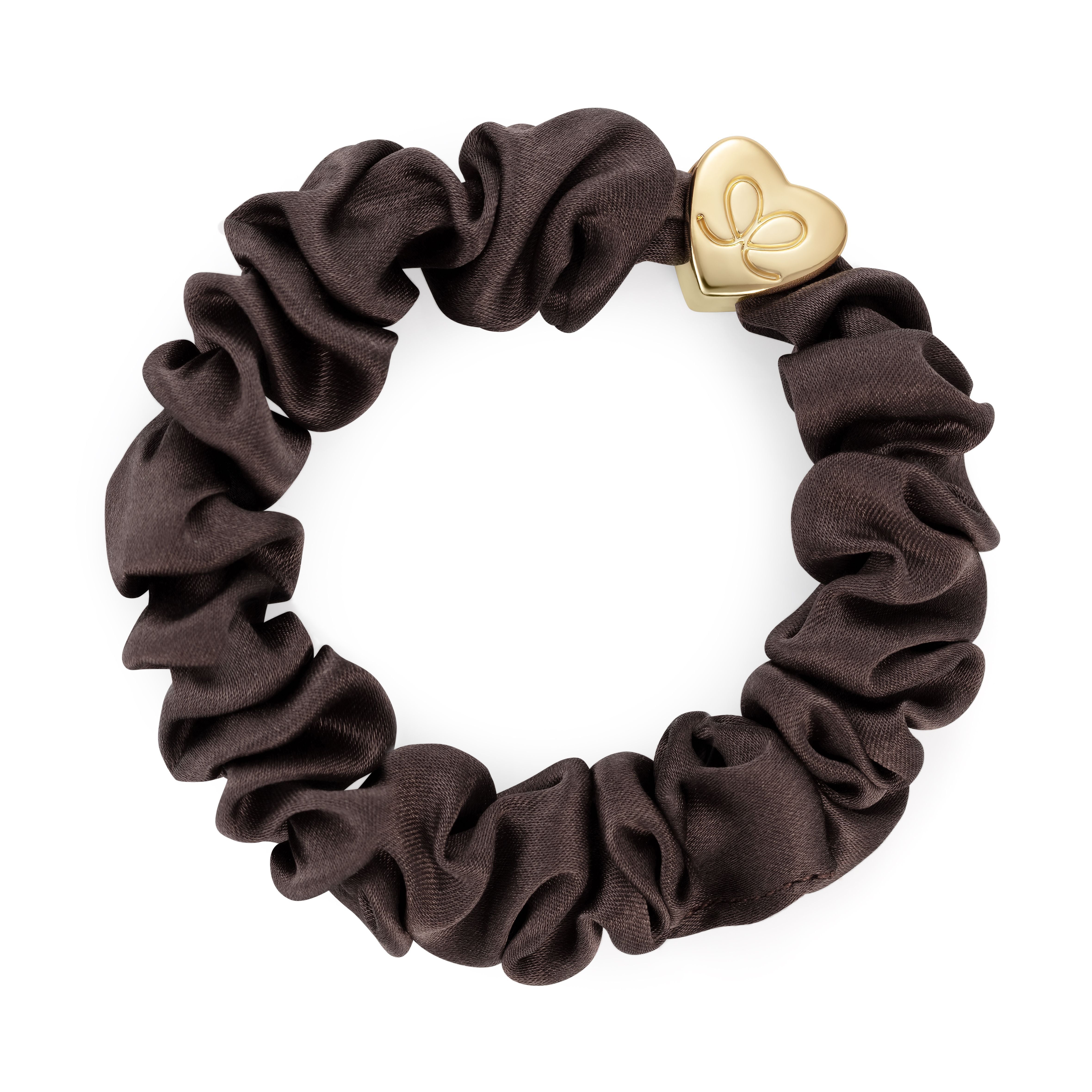 Gold Heart Silk Scrunchie Mocha_S-1-113