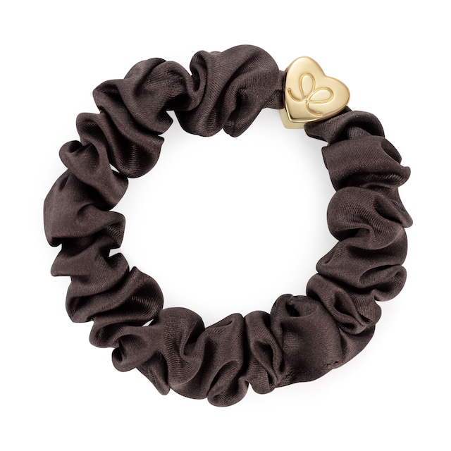 Gold Heart Silk Scrunchie Mocha_S-1-113