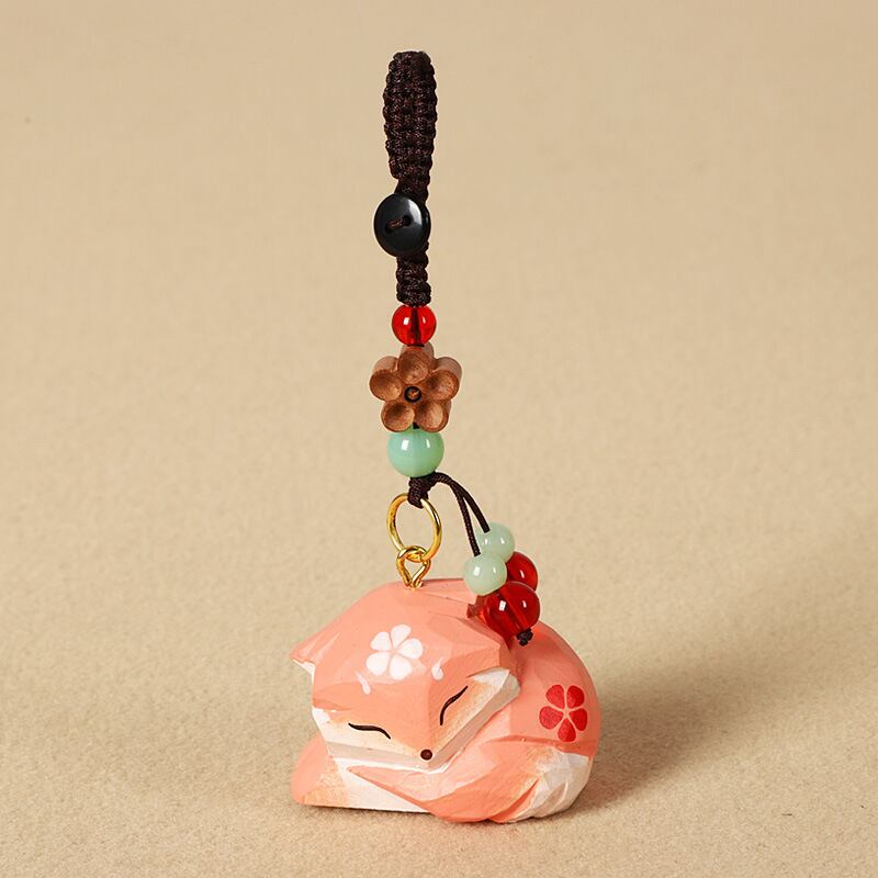 ♥木彫りキツネ、ほんのり愛らしい！【MFQシリーズ】☆キーホルダー