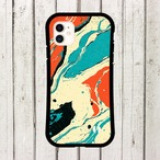 受注生産 iPhoneケース ターコイズとコーラルの波マーブル｜紙マーブリング MARB009D