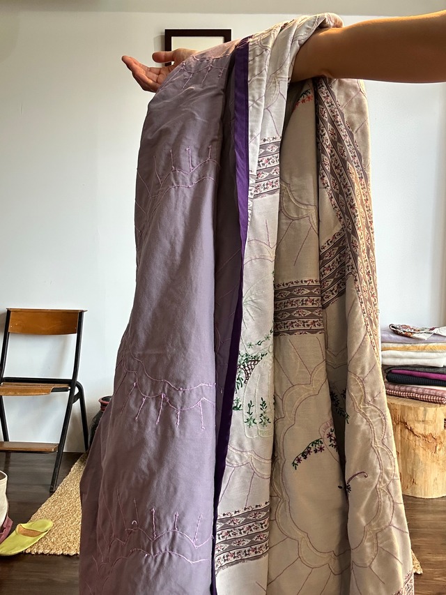 Old キルト Purple刺繍なキルトカバー