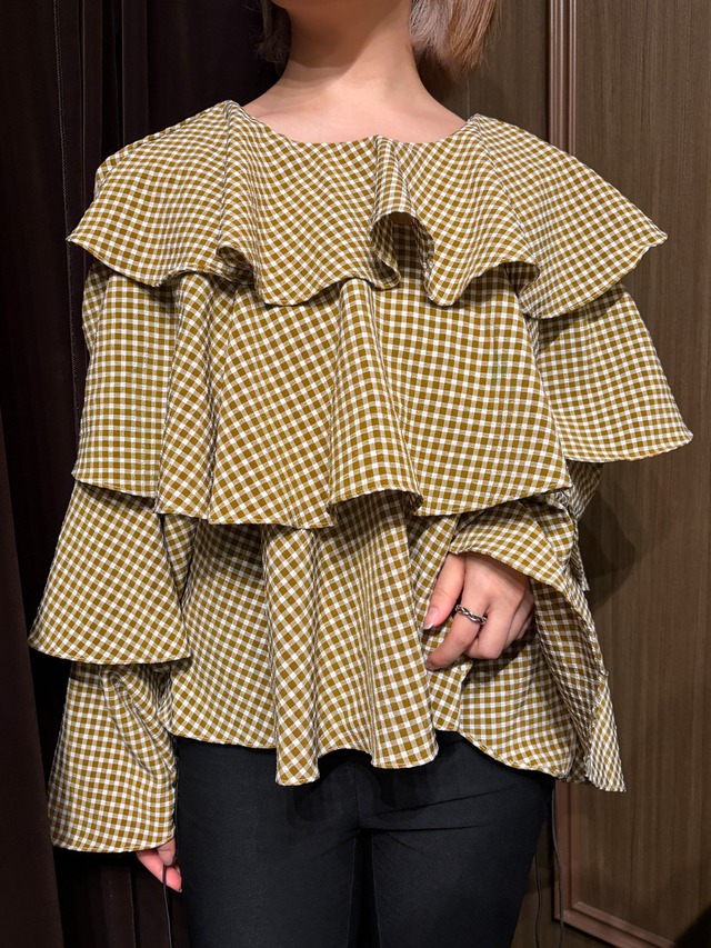 Sister jane / vintage gingham check frill design tops. (O)