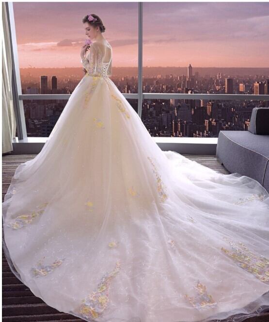 フォーマル/ドレスウェディングドレス 人気上昇 花びら付き 華やかなトレーン 長袖 高品質
